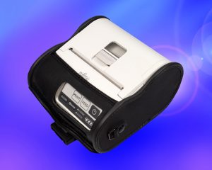 3 inch, white, Fujitsu, portable printer in black carry case